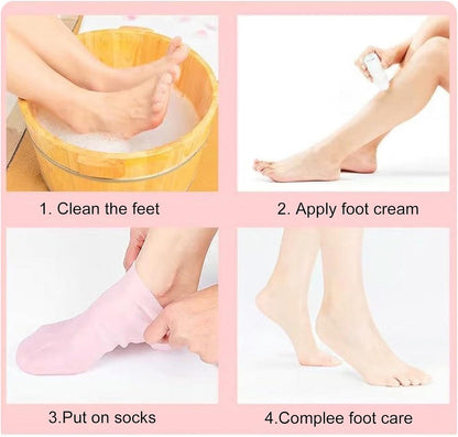 Silicone Socks - 1 Pair Foot Covers + 1 Pair Hand Masks - Foot Glove Set - Silicone - Soft - Hand and Foot Coverings - Moisturizing Socks - Moisturizing - Hydrate Your Hands and Feet - For Dry, Cracked Feet and Hands - Pink - Image 2
