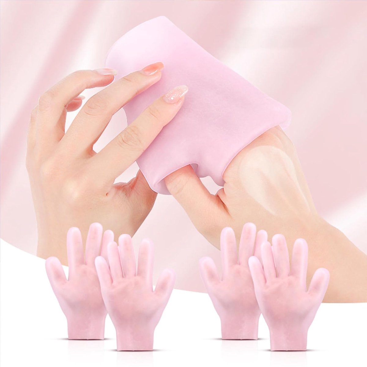 Silicone Socks - 1 Pair Foot Covers + 1 Pair Hand Masks - Foot Glove Set - Silicone - Soft - Hand and Foot Coverings - Moisturizing Socks - Moisturizing - Hydrate Your Hands and Feet - For Dry, Cracked Feet and Hands - Pink - Image 4