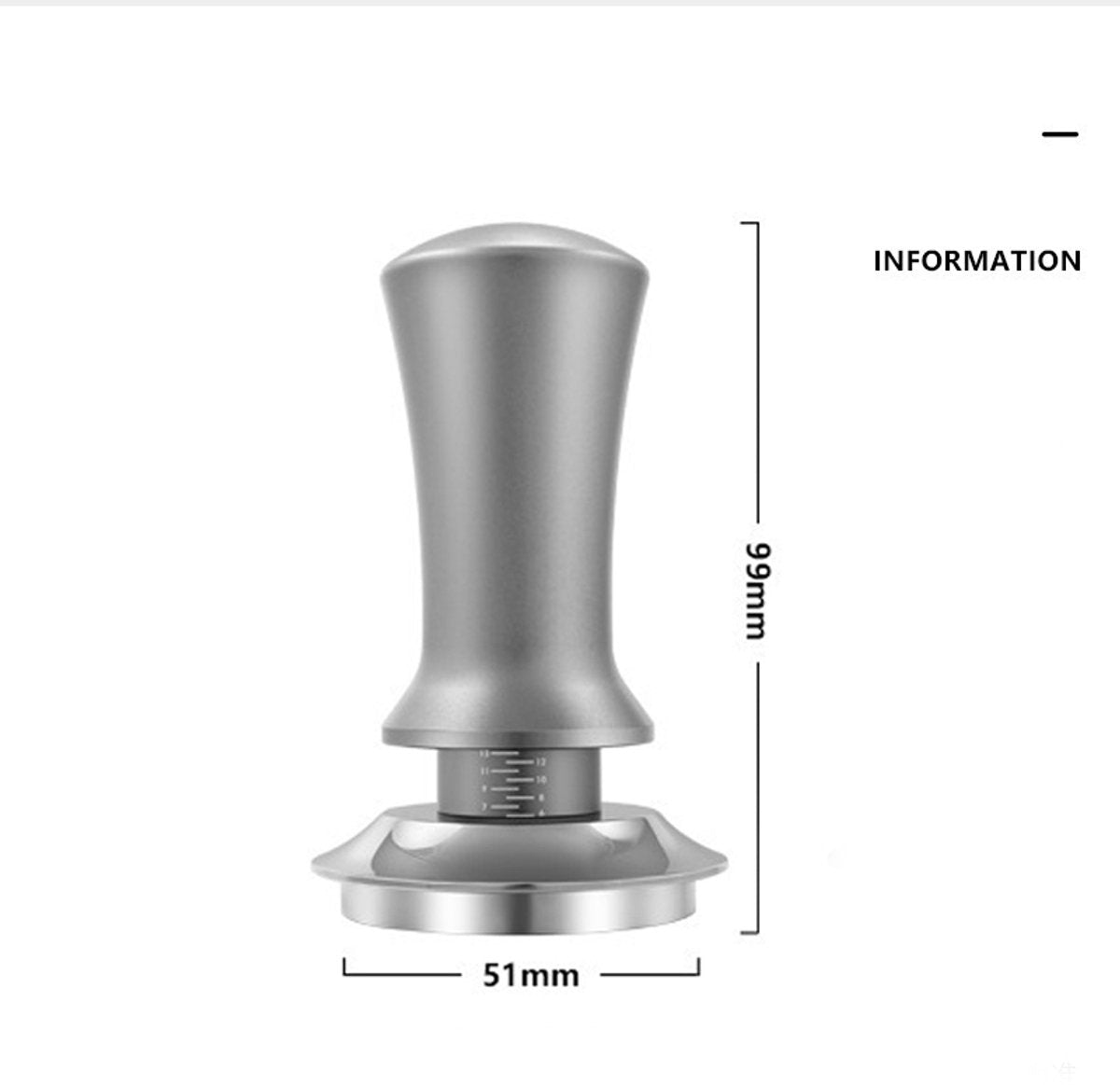Coffee tamper - Tamper - 51 mm - Coffee press - Espresso tamper - 304 stainless steel - Aluminum handle - Base Ripple - Scale adjustment - For cafes, coffee lovers - Black - Image 6