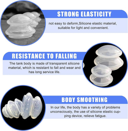 4 pieces silicone cups - Cupping cups - Cupping Set - Cellulite Cups - Cupping For Cellulite - vacuum cup - For reducing cellulite anti-aging relieves pain and joints for buttocks, neck, body - Transparent - Image 6