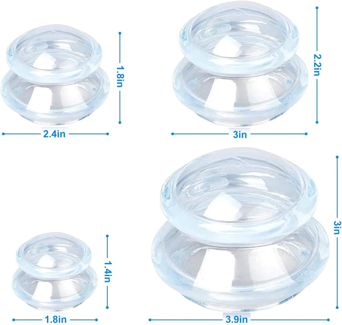 4-piece Cupping cup - Cupping cups - silicone cups - Cupping Set - Cupping For Cellulite - vacuum cup - For reducing cellulite anti-aging relieves pain and joints for buttocks, neck, body - blue - Image 4