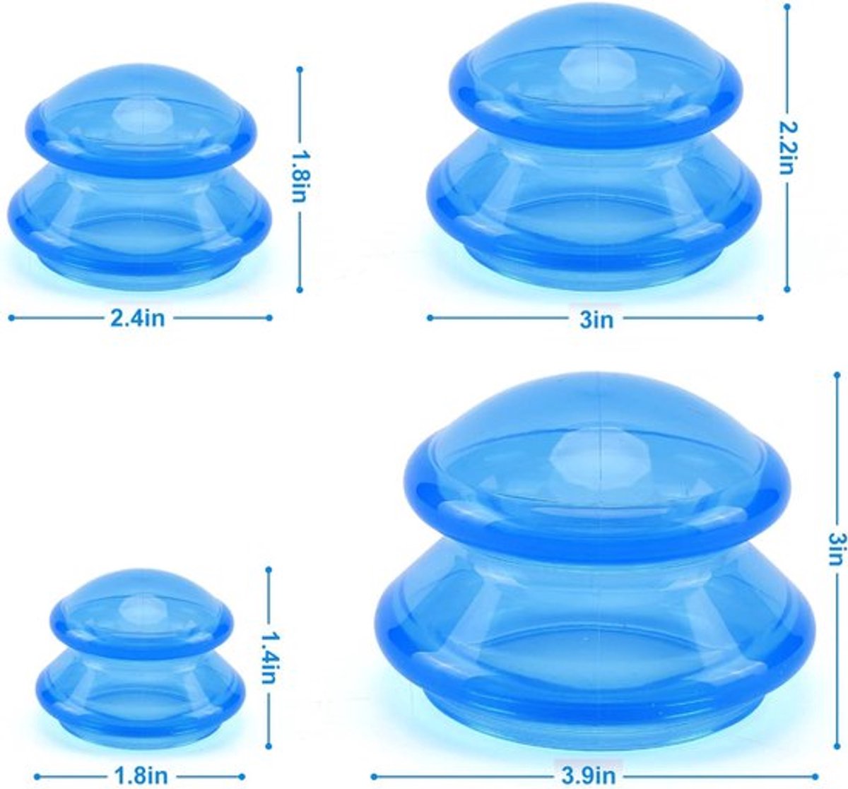 4-piece Cupping cup - Cupping cups - silicone cups - Cupping Set - Cupping For Cellulite - vacuum cup - For reducing cellulite anti-aging relieves pain and joints for buttocks, neck, body - blue - Image 8