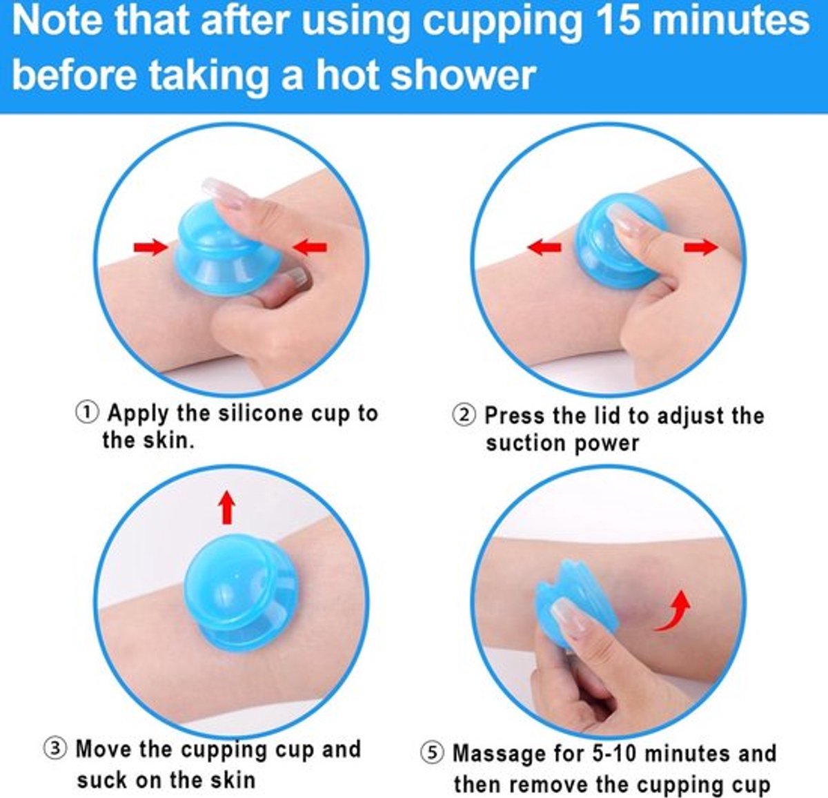 4-piece Cupping cup - Cupping cups - silicone cups - Cupping Set - Cupping For Cellulite - vacuum cup - For reducing cellulite anti-aging relieves pain and joints for buttocks, neck, body - blue - Image 9