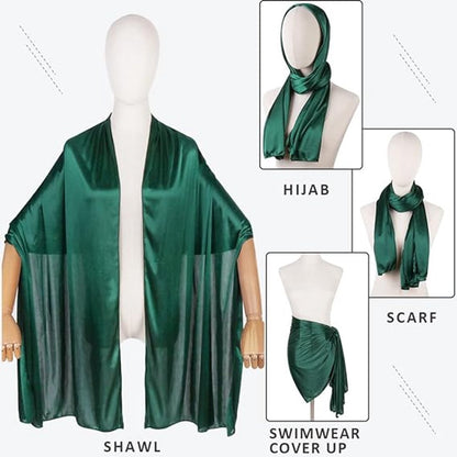 Shawl - 200*70 cm - Soft & Skin-friendly - Thin Wrap Scarf - Stole - Neck Scarf - Fashion Scarf - Women's Scarf - Long Satin Shawl Scarf - Shawls for Evening Dresses - Dark Green - Image 3