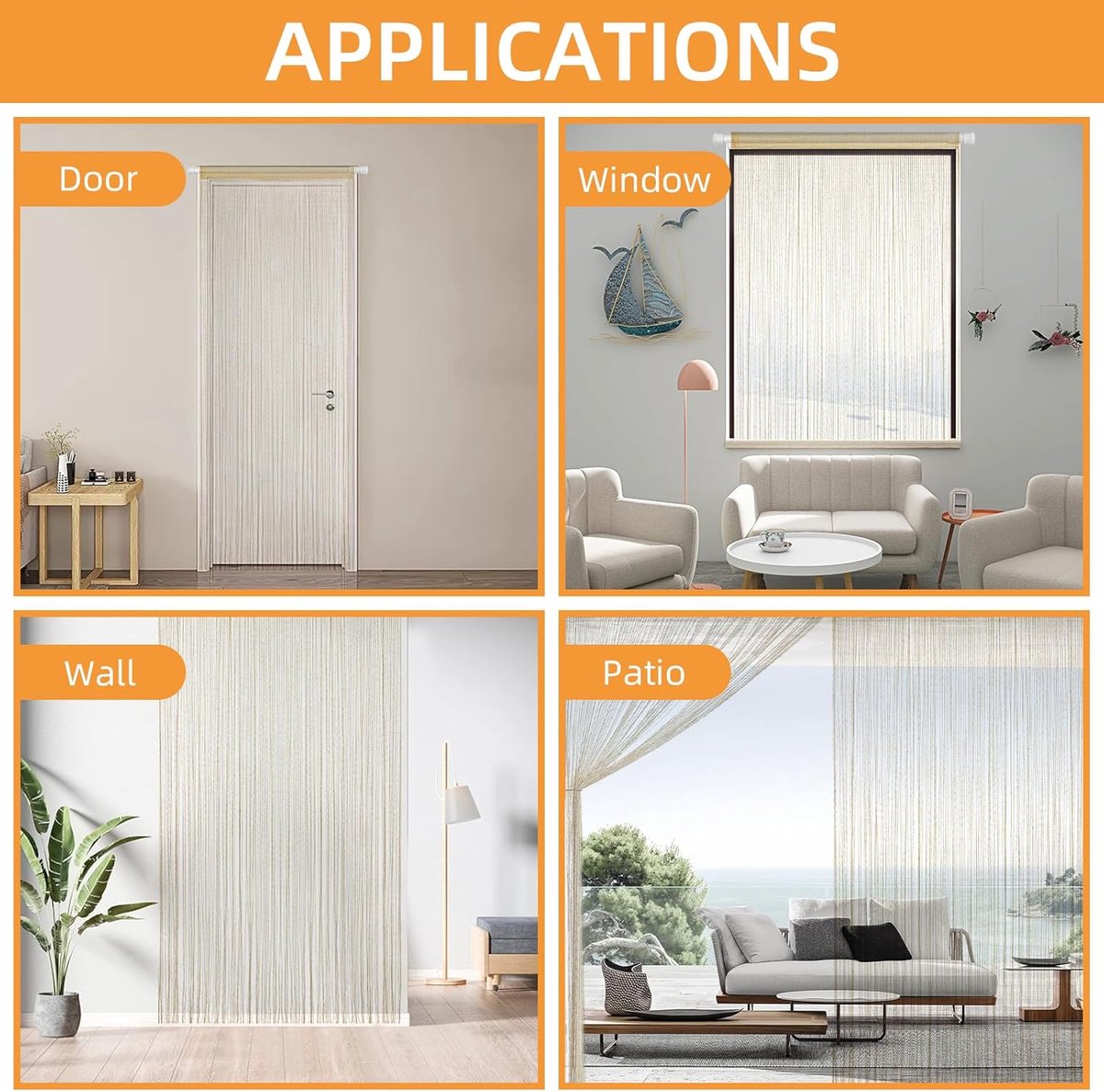 Fly screen curtain - Door curtain - Glitter mosquito net - Anti-fly door curtain - 100 x 200 cm - With gold thread - Polyester - Gold - Decorative curtain - Mosquito net - Image 3