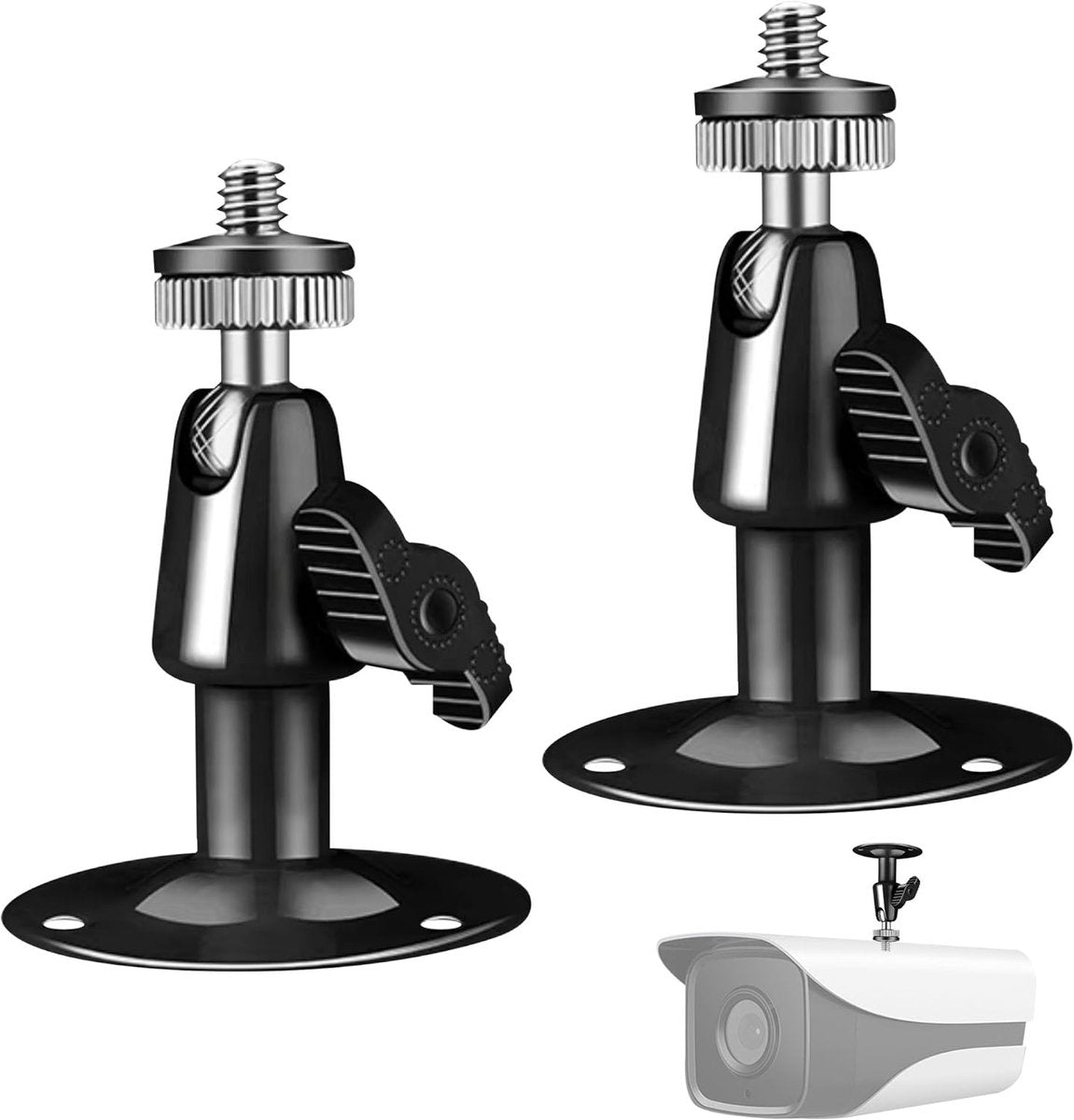 Metal Camera Bracket - 2 pieces - 360° adjustable - Wall mounting - For security cameras - Indoor and outdoor use - With installation accessories - Black - Image 2