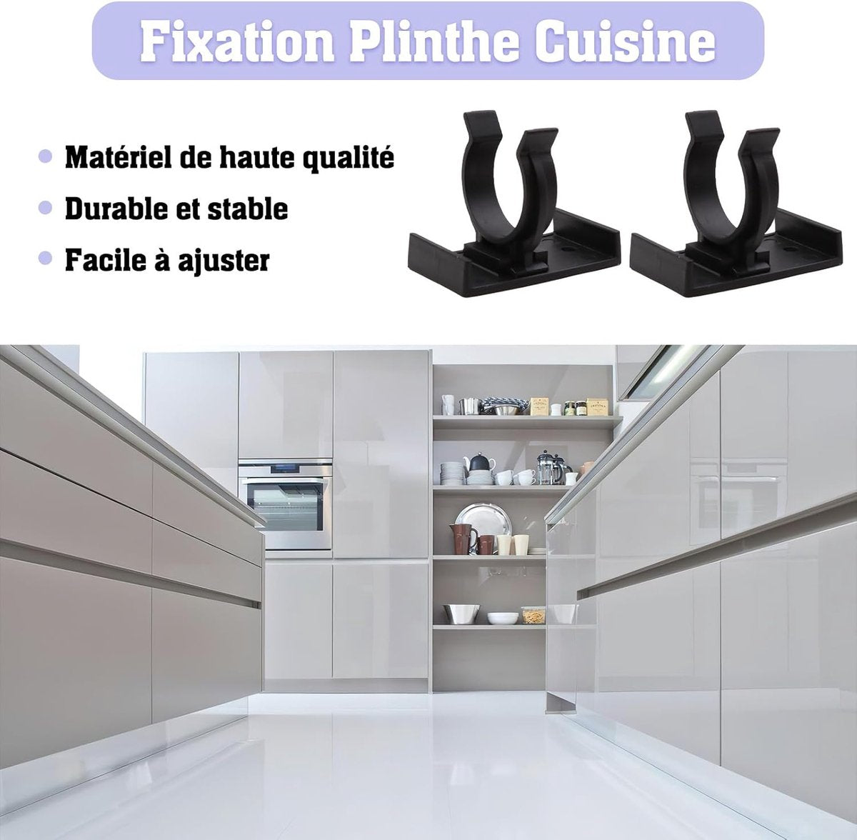 10 pieces - Skirting Clips - Kitchen Plinth Hooks - Kitchen Plinth Clips - for Kitchen Frames Fastening - black - plastic - for cabinet legs with a diameter of 2.6-2.8 cm - for sofa, table, bed, cabinet - Image 5