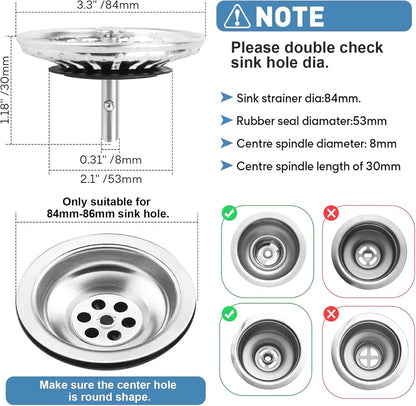 Sink Drain Plug - 2 pieces - Drain stopper - Strainer - 84mm - Stainless steel - Silver - Image 4