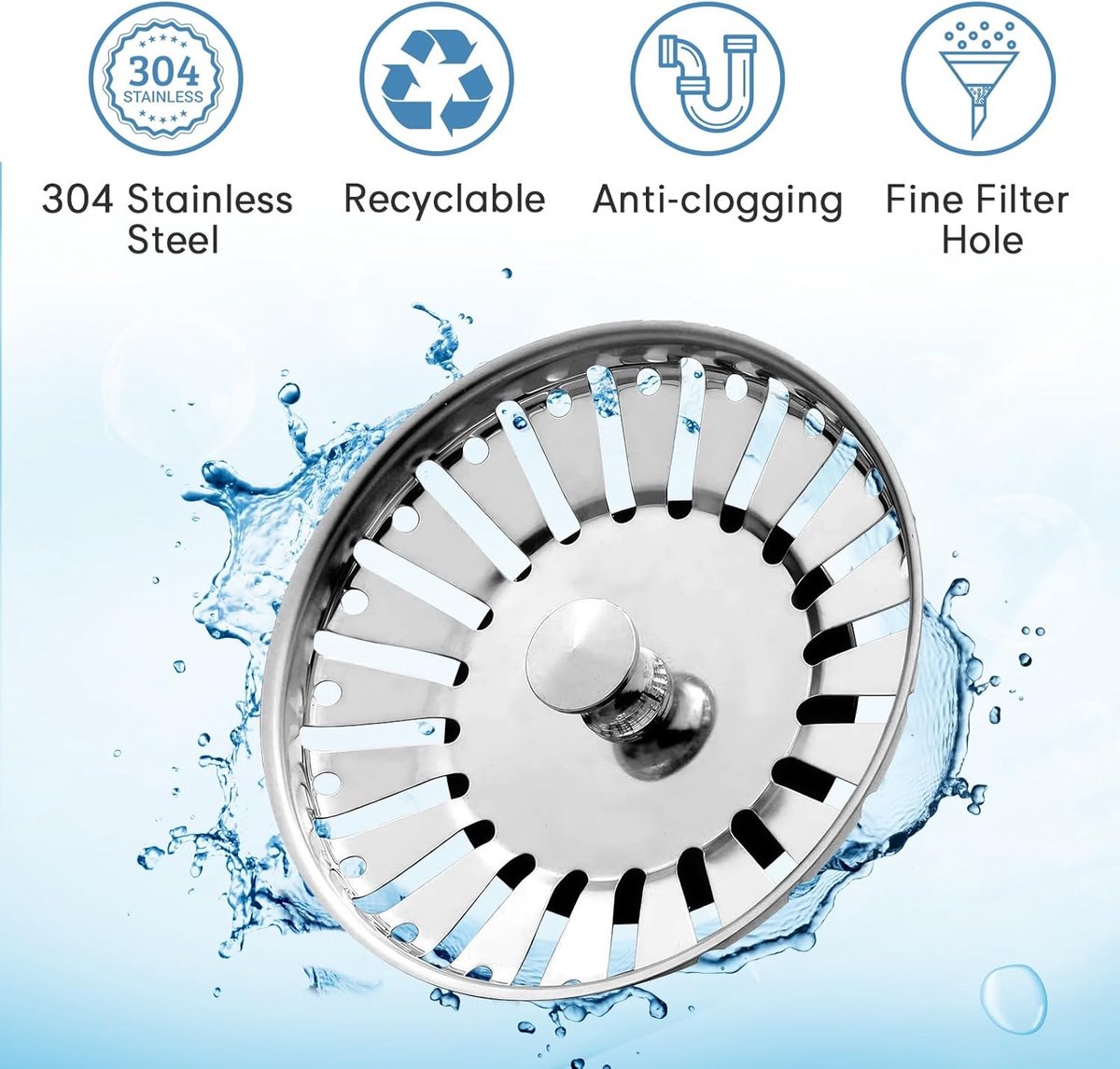 Sink Drain Plug - 2 pieces - Drain stopper - Strainer - 84mm - Stainless steel - Silver - Image 5