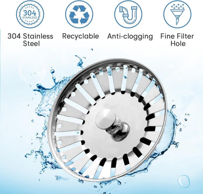 Sink Drain Plug - 2 pieces - Drain stopper - Strainer - 84mm - Stainless steel - Silver - Image 5