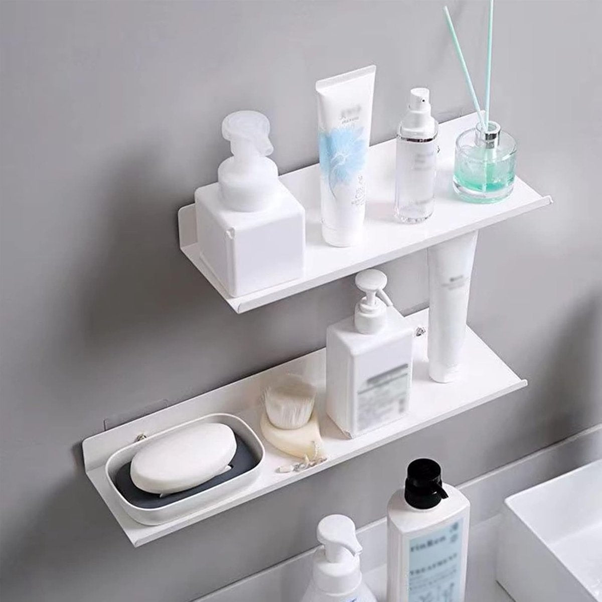 2 pieces - Wall shelf - Shower shelf - shelves - 30CM - carbon steel - white - floating - for bedroom, bathroom, kitchen, living room, office - Image 2