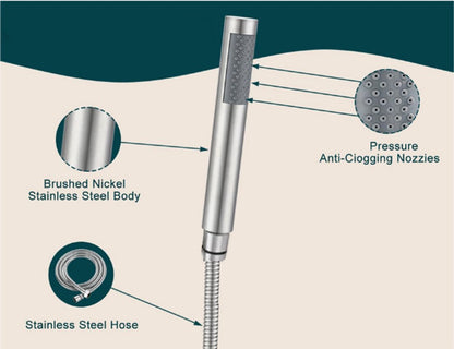 Shower head with 1.5m hose - Hand shower - Universal - Water saving - High pressure - Anti-kink hose - Brushed silver - Stainless steel and ABS - 19*3 cm - 1/2" thread - Image 3