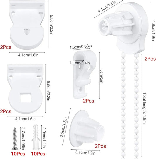 2 set - Roller blind system - roller blind fitting - bead chain - Curtain parts - window decoration accessories - roller blind chain - replacement repair kit for roller blinds - for Ø25 MM roller blind tube - with P-clips and screws - White - Image 2