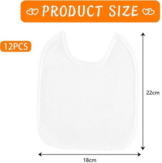 Bibs - Pack of 12 - Large Bibs - Cotton - TPU - With Straps - Waterproof - Baby Bibs for Drool - Drool Cloths for Babies and Children - Suitable for Feeding, Wiping Away Drool and Protecting Clothing - 22 X 18 cm - White - Image 2