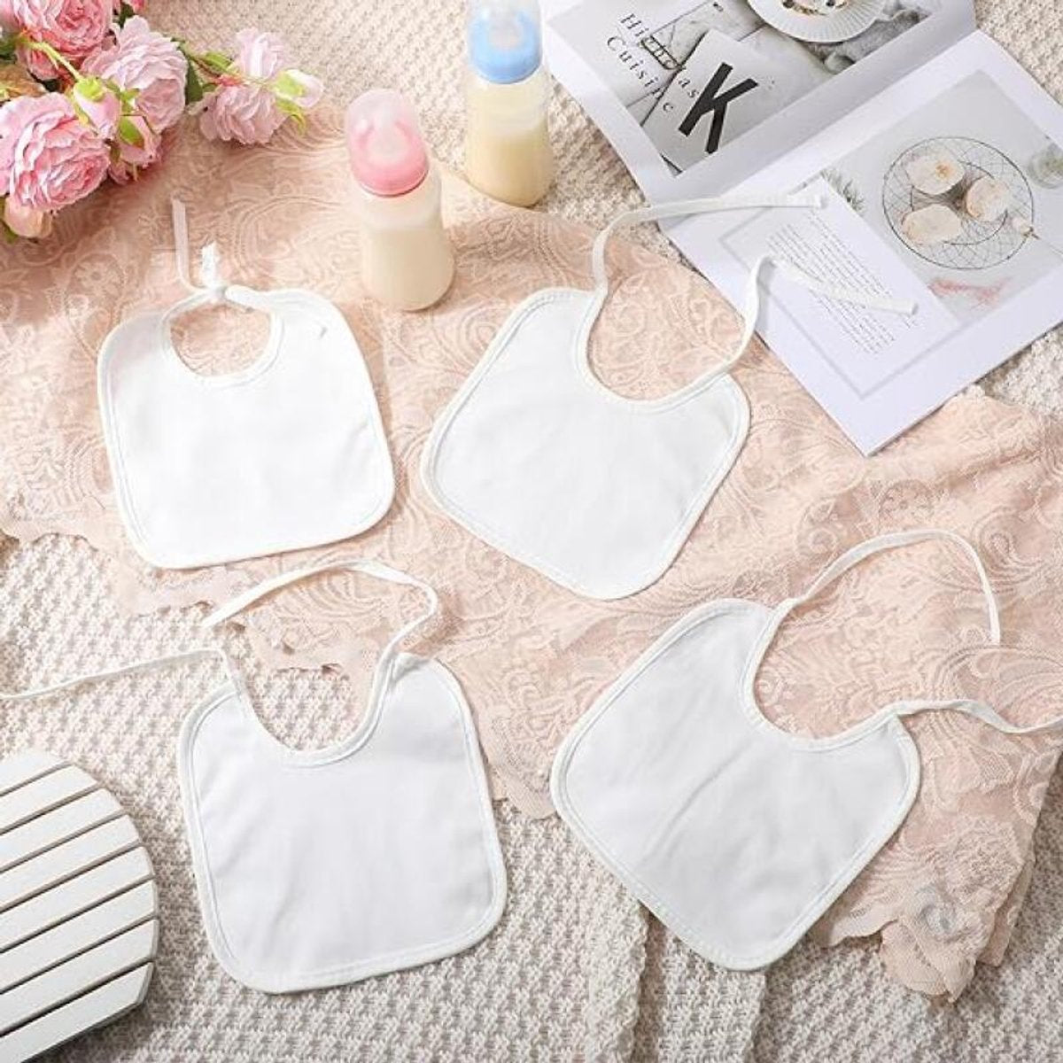 Bibs - Pack of 12 - Large Bibs - Cotton - TPU - With Straps - Waterproof - Baby Bibs for Drool - Drool Cloths for Babies and Children - Suitable for Feeding, Wiping Away Drool and Protecting Clothing - 22 X 18 cm - White - Image 5