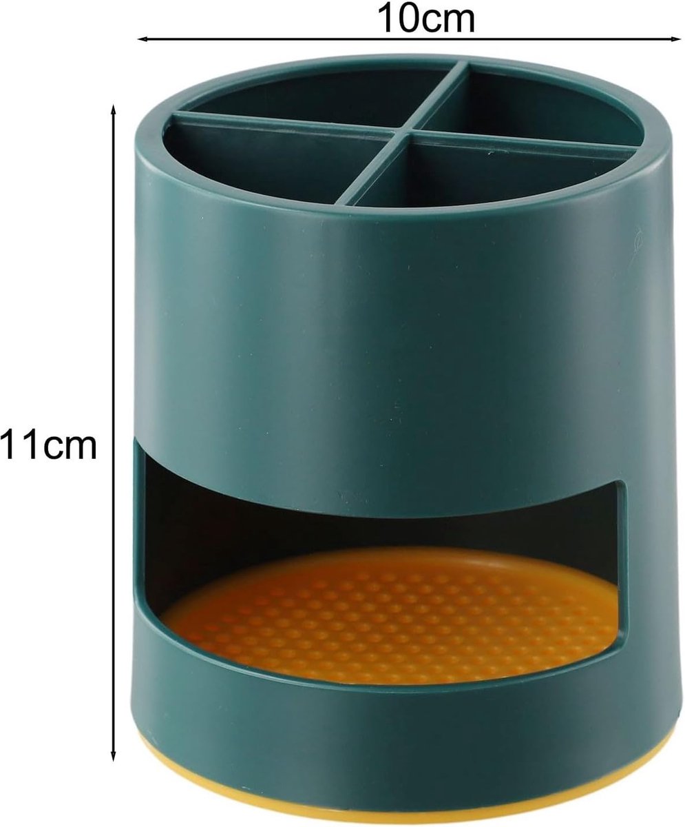 Toothbrush Holder - Bathroom Storage Box - Plastic - Electric Toothbrush Holder - Toothbrush Organizer - 4 Sorting Compartments - With Drip Tray - Multifunctional Desk Shelf - Suitable for Bathrooms, Kitchens and Offices - 10*10*11cm - Green - Image 4