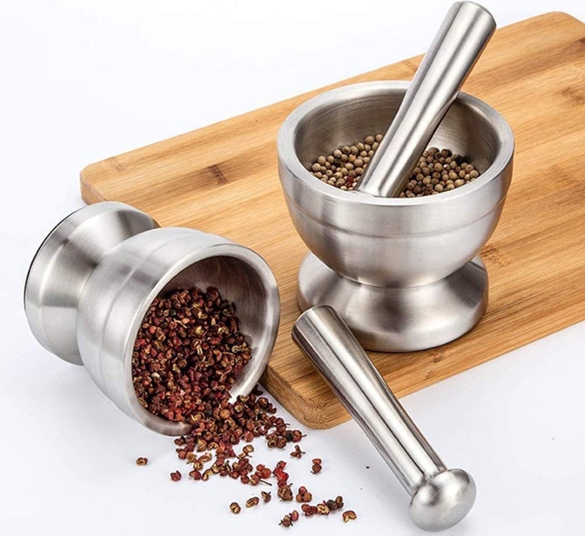Mortar and Pestle - Stainless Steel Mortar and Pestle, Food Safe Pestle and Mortar Stainless Steel, Diameter 8.5 cm - Herb Grinder - Spice Grinder - With Lid - Image 6