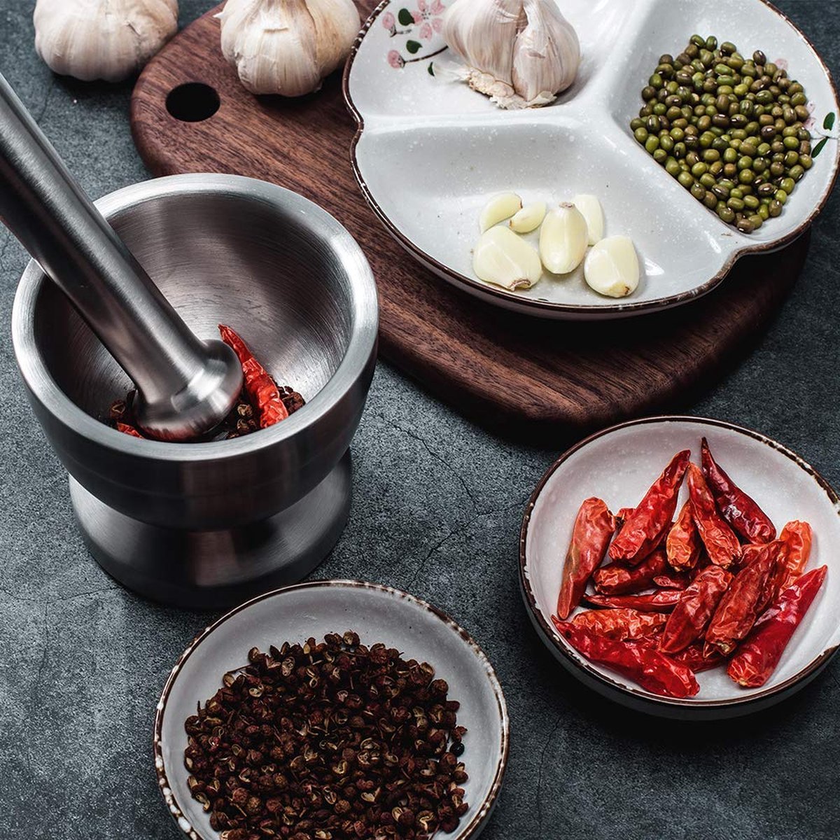 Mortar and Pestle - Stainless Steel Mortar and Pestle, Food Safe Pestle and Mortar Stainless Steel, Diameter 8.5 cm - Herb Grinder - Spice Grinder - With Lid - Image 7