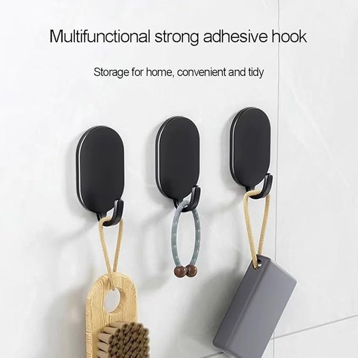 Set of 10 - Self-adhesive hooks - Adhesive hook - Adhesive hooks - Towel hook - robust - for bathroom-kitchen-living room - 50*32*20mm - carbon steel - black - Image 2