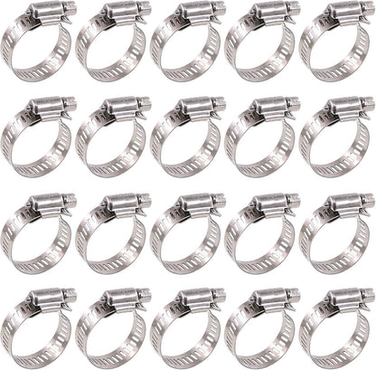 20 pieces - Hose clamp set - hose clamps - 10-16 mm - Clamp set for the garden hose, drain hose or shower hose - silver - stainless steel