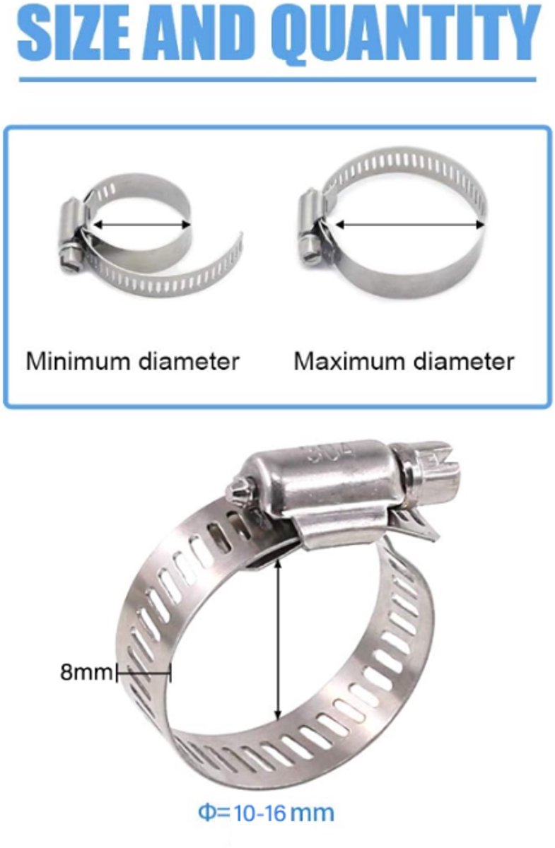 20 pieces - Hose clamp set - hose clamps - 10-16 mm - Clamp set for the garden hose, drain hose or shower hose - silver - stainless steel - Image 4