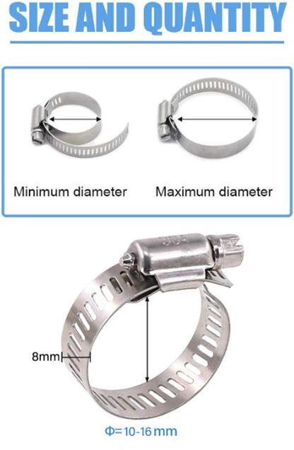 20 pieces - Hose clamp set - hose clamps - 10-16 mm - Clamp set for the garden hose, drain hose or shower hose - silver - stainless steel - Image 4
