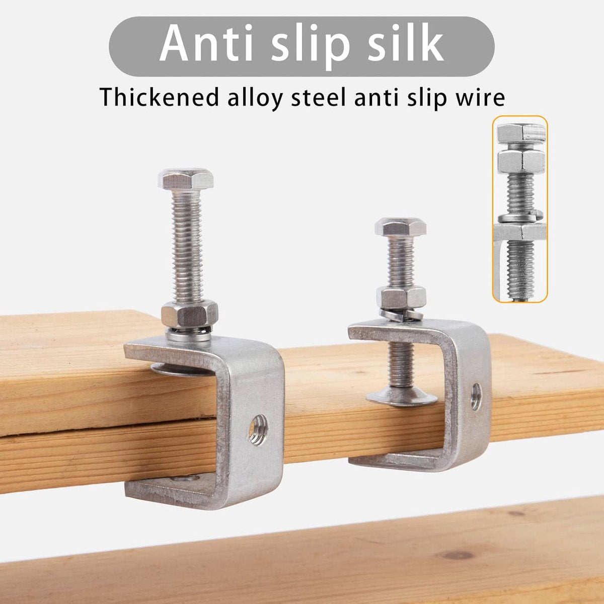 C-Clamps - Pack of 6 - With M8 Hexagon Bolts - Glue Clamps - Adjustable Clamping Range 0-25 mm - For Woodworking and Welding - Stainless Steel - Silver - 2.4*3.2*5.5 cm - Image 3