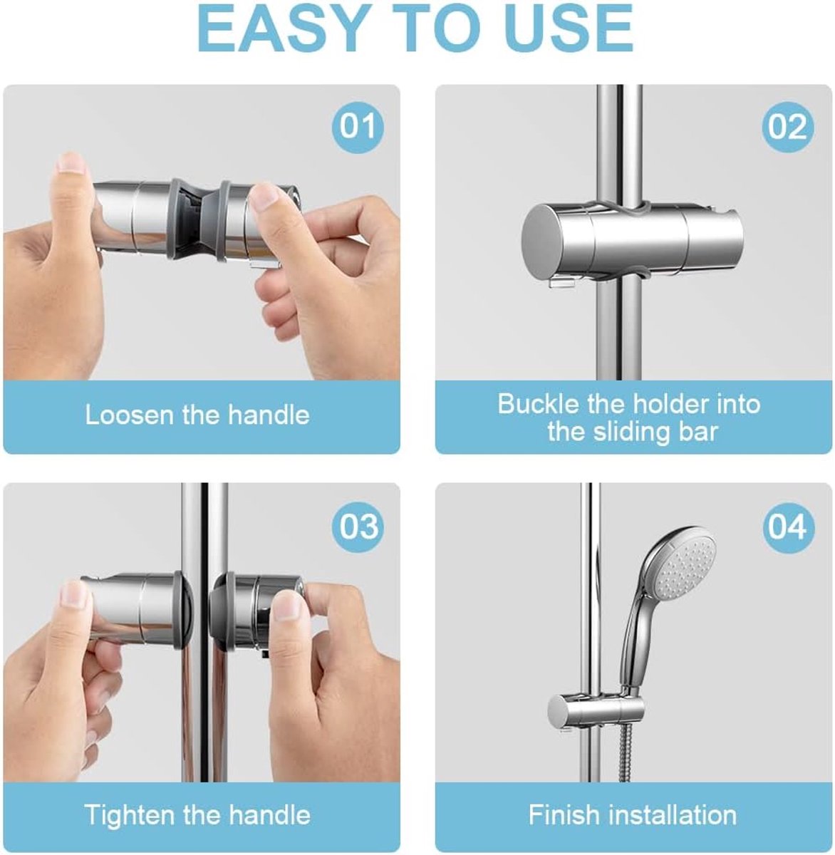 Shower Rail Slider - Hand Shower Bracket - ABS - Adjustable - Shower Head - Universal Shower Holder - Shower Head Holder - Hand Shower Holder - For Hand Shower or Shower Head for Bathroom - Suitable for Ø 18-25mm - Silver - Image 2