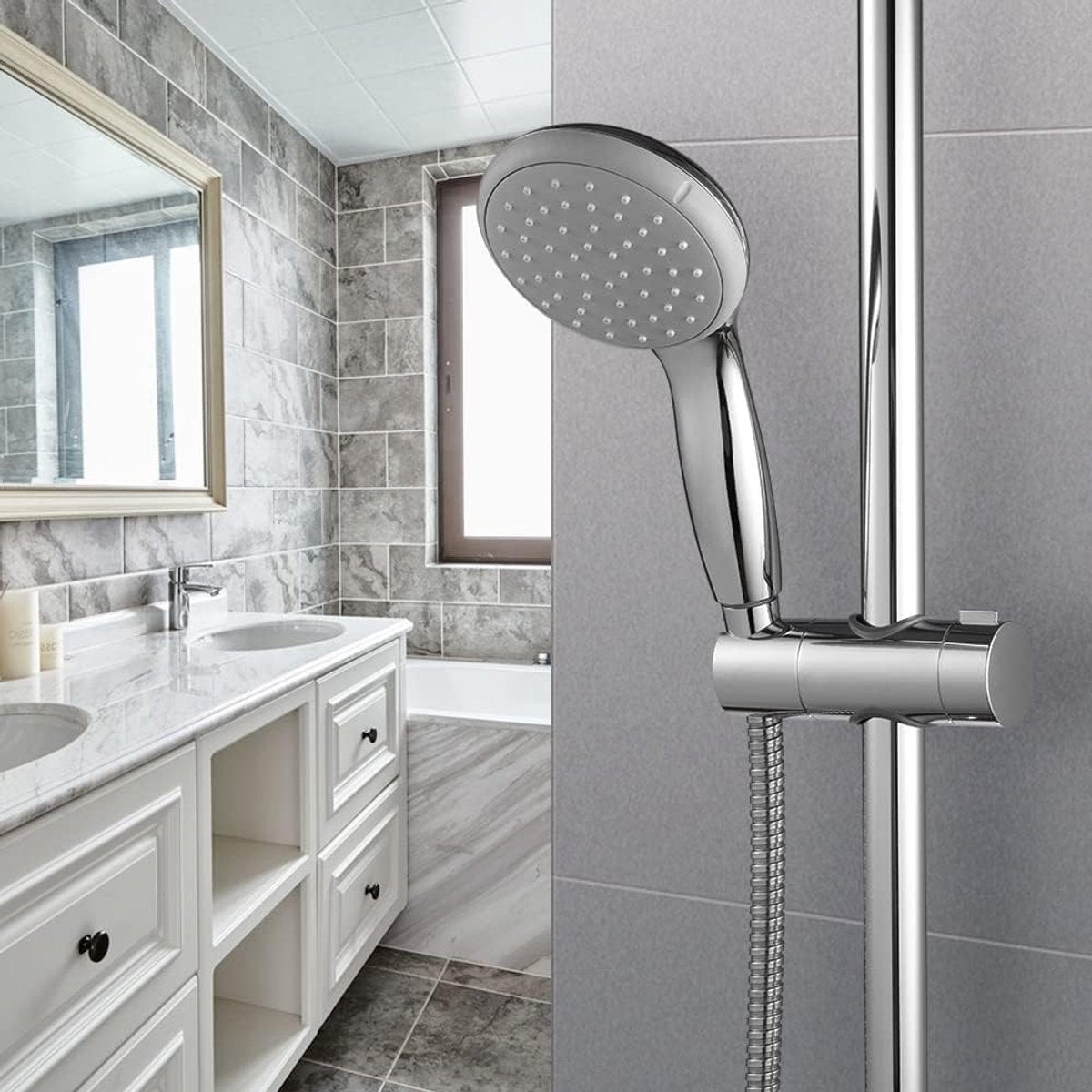 Shower Rail Slider - Hand Shower Bracket - ABS - Adjustable - Shower Head - Universal Shower Holder - Shower Head Holder - Hand Shower Holder - For Hand Shower or Shower Head for Bathroom - Suitable for Ø 18-25mm - Silver - Image 5
