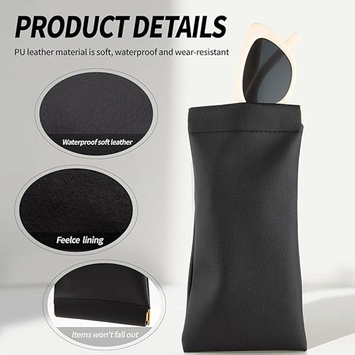 3 Pieces - Glasses Case - 18.5*9cm - Black - Soft Glasses Case - Portable Glasses Case - With Squeeze Lid - Anti-scratch - PU Leather Glasses Case - Storage Bag - Storage Box - For Women and Men - Image 3