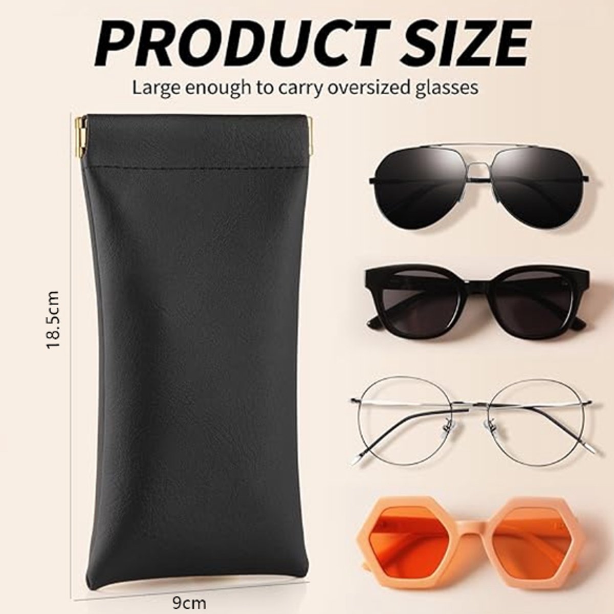 3 Pieces - Glasses Case - 18.5*9cm - Black - Soft Glasses Case - Portable Glasses Case - With Squeeze Lid - Anti-scratch - PU Leather Glasses Case - Storage Bag - Storage Box - For Women and Men - Image 4