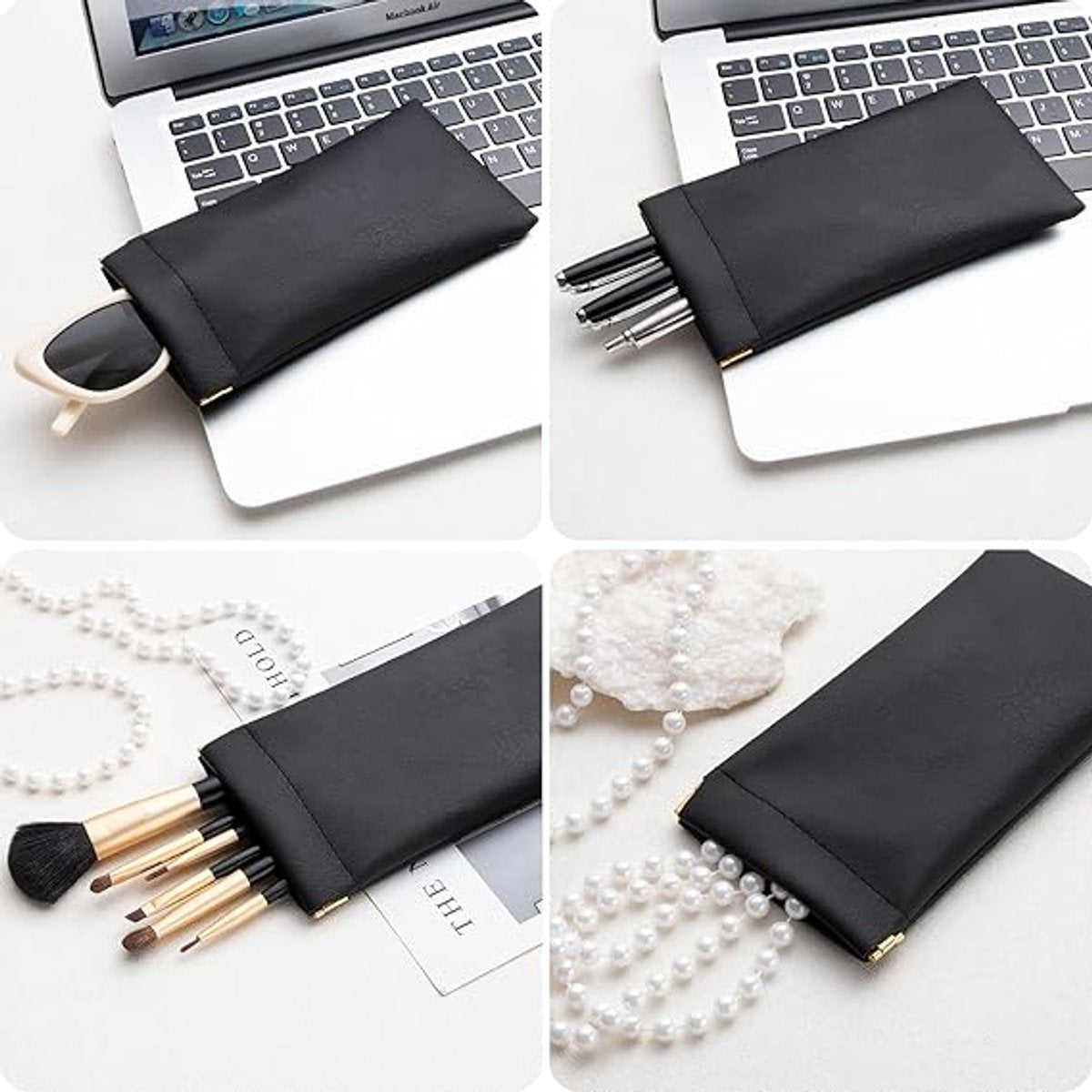 3 Pieces - Glasses Case - 18.5*9cm - Black - Soft Glasses Case - Portable Glasses Case - With Squeeze Lid - Anti-scratch - PU Leather Glasses Case - Storage Bag - Storage Box - For Women and Men - Image 5
