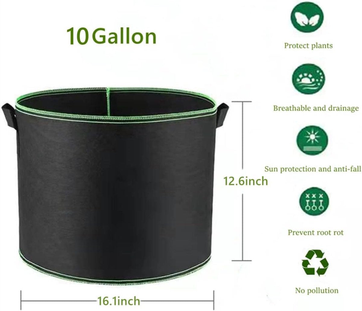 5 pieces - Plant growing bag - Grow bag - 10 Gallon - Grow pot - Plant bag - Sustainable - Reusable - Plant basket - Flowers - 40x30 CM - Black - non-woven fabric - Image 3