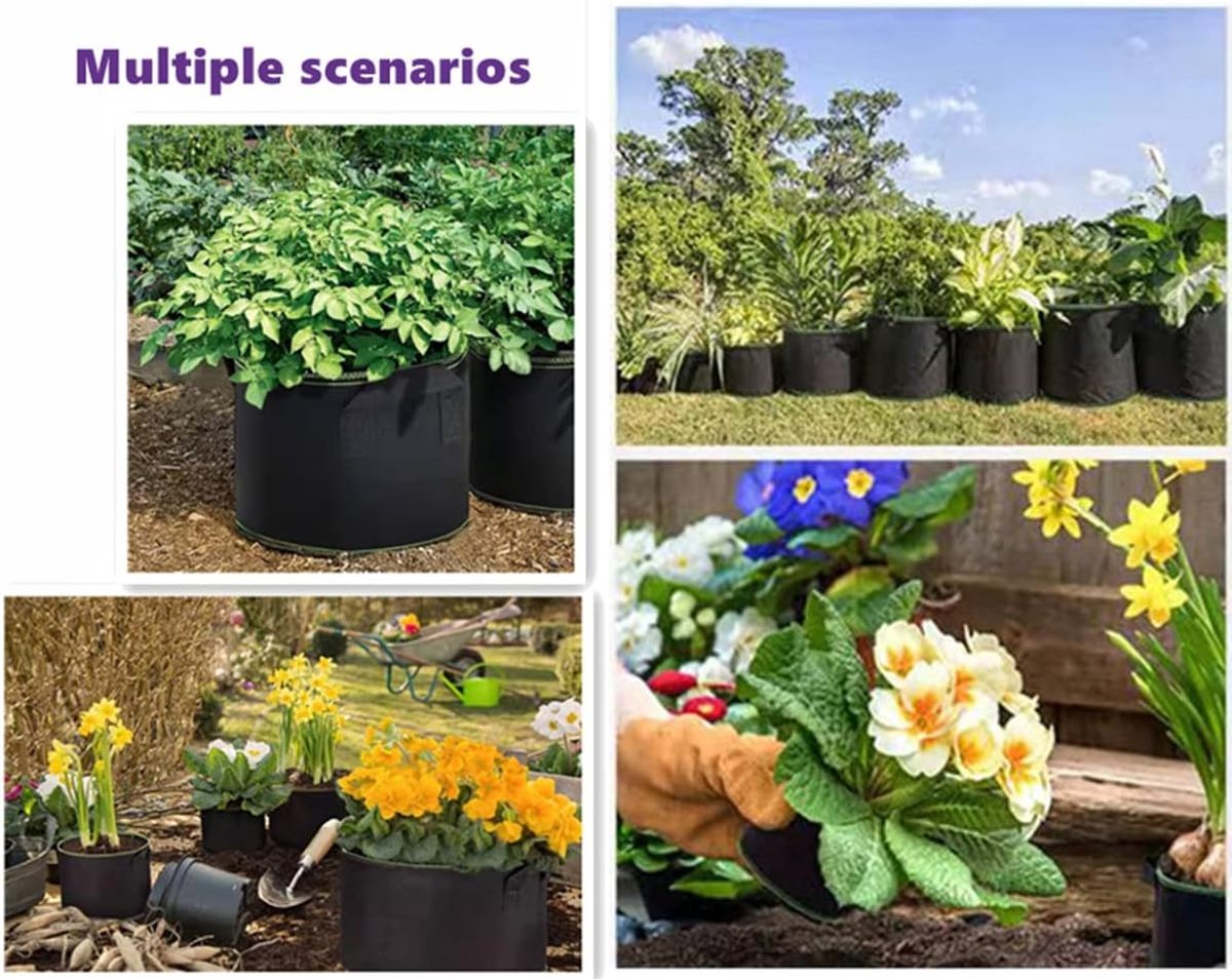 5 pieces - Plant growing bag - Grow bag - 10 Gallon - Grow pot - Plant bag - Sustainable - Reusable - Plant basket - Flowers - 40x30 CM - Black - non-woven fabric - Image 5