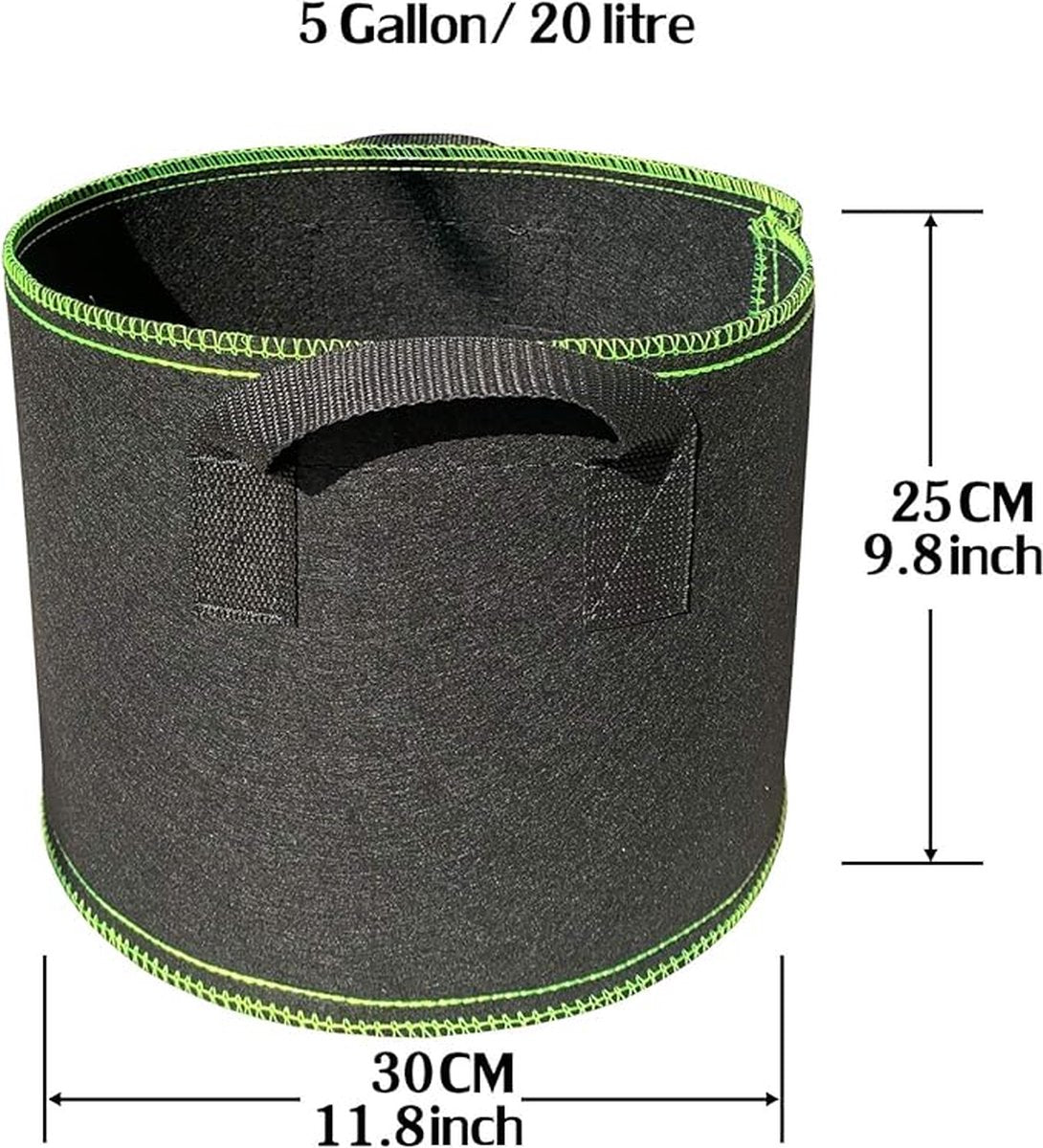 5 pieces - Plant growing bag - Grow bag - 5 Gallon - Grow pot - Plant bag - Sustainable - Reusable - Plant basket - Flowers - 25x30 CM - Black - non-woven fabric - Image 2
