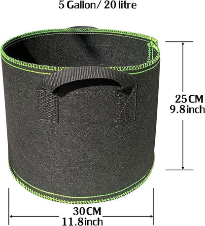 5 pieces - Plant growing bag - Grow bag - 5 Gallon - Grow pot - Plant bag - Sustainable - Reusable - Plant basket - Flowers - 25x30 CM - Black - non-woven fabric - Image 2