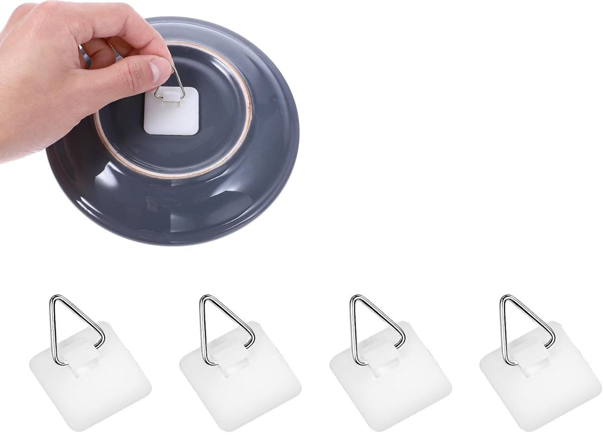 Self-adhesive hooks - 16 pieces - 2 kg Load capacity - Adhesive hooks - Wall picture hangers - Picture hangers - Picture hanging hooks - For displaying decorative pictures and wall art - White - Image 2