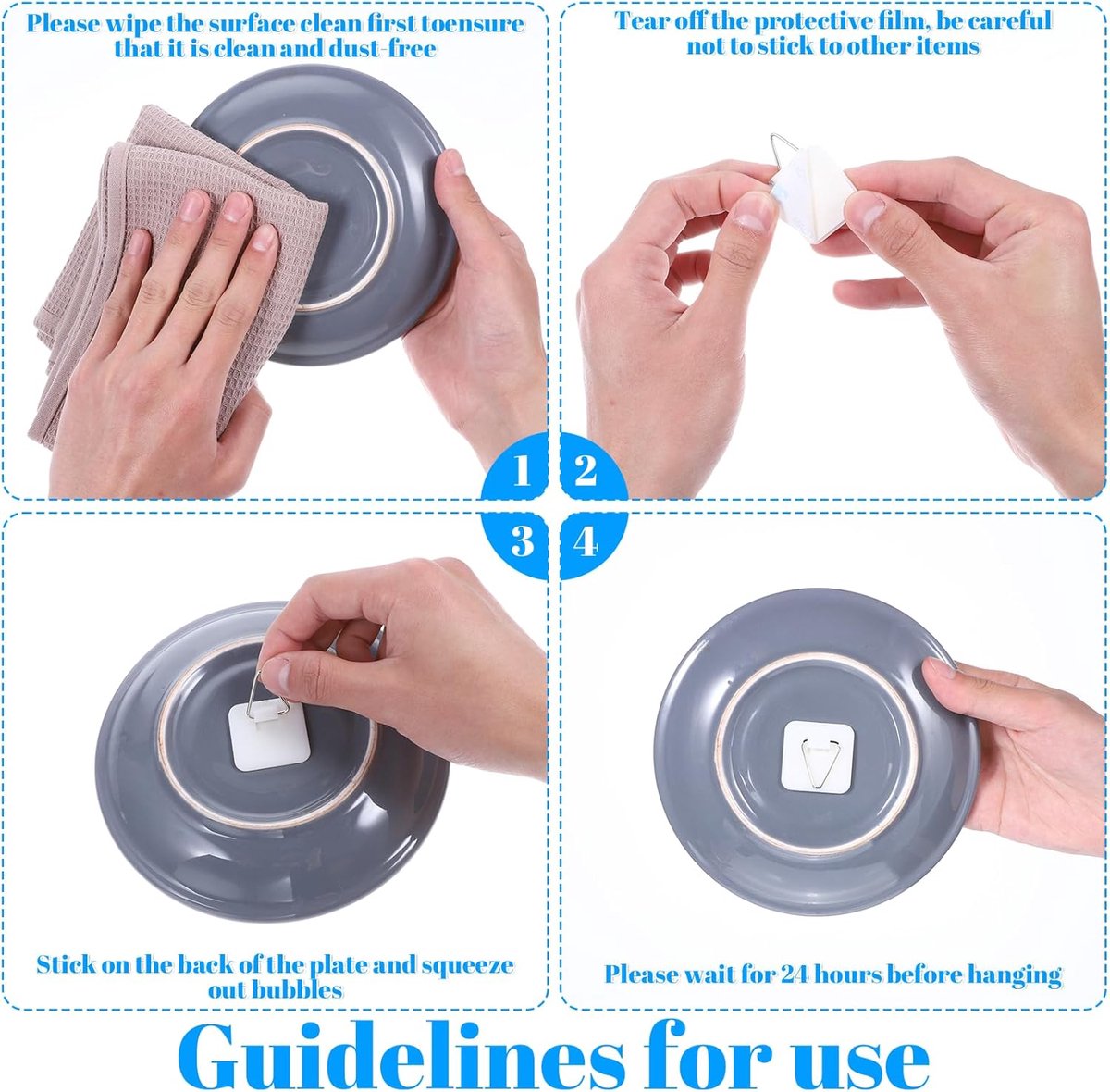 Self-adhesive hooks - 16 pieces - 2 kg Load capacity - Adhesive hooks - Wall picture hangers - Picture hangers - Picture hanging hooks - For displaying decorative pictures and wall art - White - Image 3