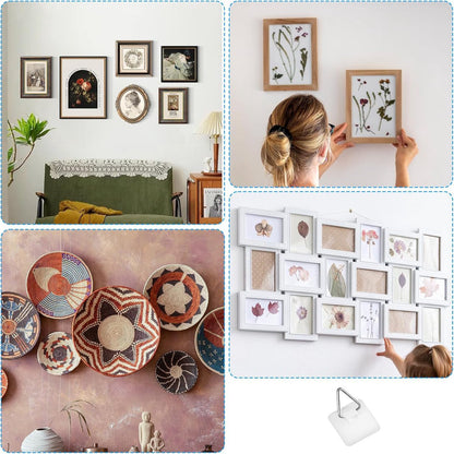 Self-adhesive hooks - 16 pieces - 2 kg Load capacity - Adhesive hooks - Wall picture hangers - Picture hangers - Picture hanging hooks - For displaying decorative pictures and wall art - White - Image 4