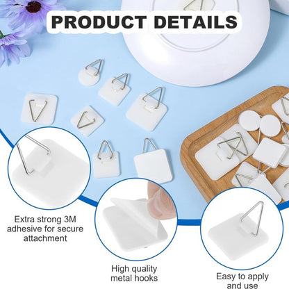 Self-adhesive hooks - Set of 45 - 3 sizes - 5 kg Load capacity - Adhesive hooks - Wall picture hangers - Picture hangers - Picture hanging hooks - For displaying decorative pictures and wall art - White - Image 2