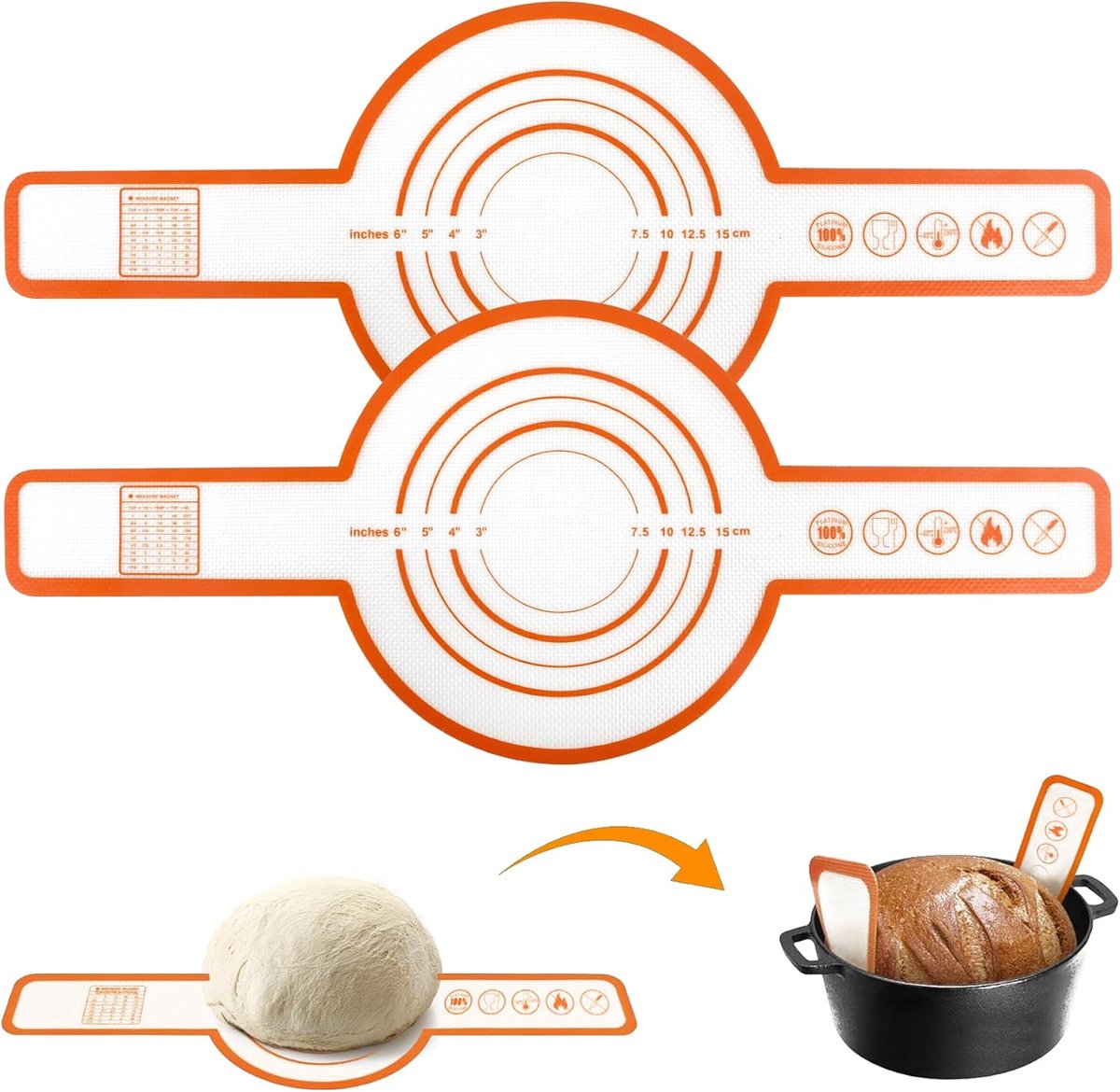 2 Pieces Oven Baking Mat - Bread Sling - Multifunctional - Silicone - Sling Baking Mat with Long Handle - Bread Baking Mat - Reusable Oven Liner with Long Handles - Suitable for air fryer, oven and microwave - 52.5×21.5×0.04cm - Image 6