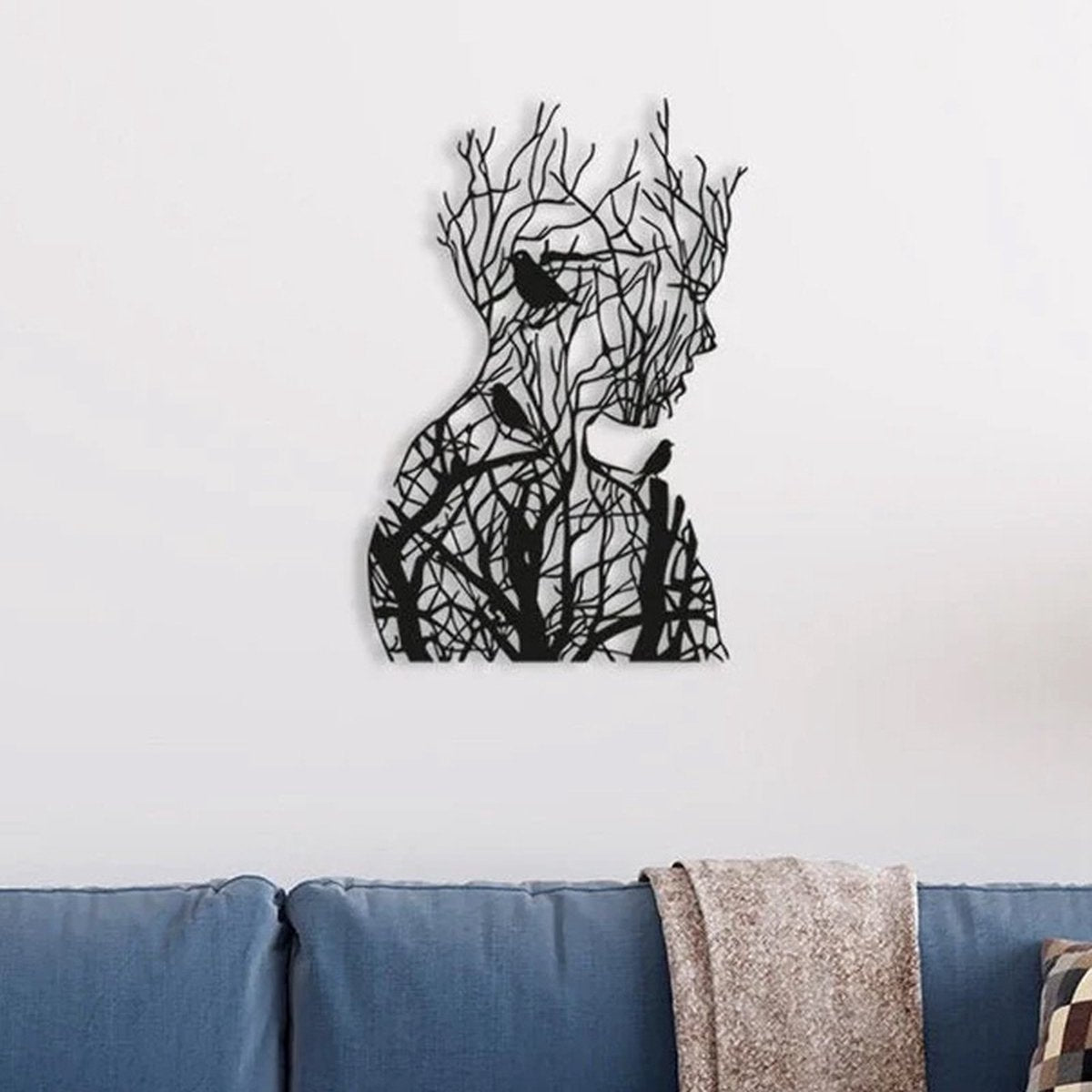 Wall decoration - wall decoration - Wall Art - Line art - wall decoration living room - Tree branch woman silhouette - black and white - Metal - 30*21cm - Image 3