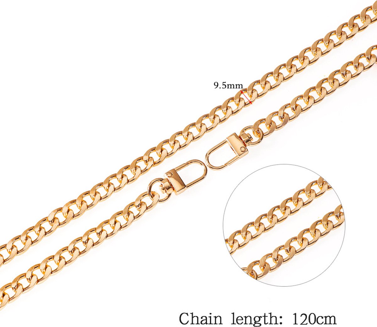 Pieces - Metal Chain - Chain - Bag Strap Chain - Bag Strap - Shoulder Strap - Handbag Strap - Bag Belt - Gold-colored, silver, black - 120cm*9.5mm - Metal - Image 2