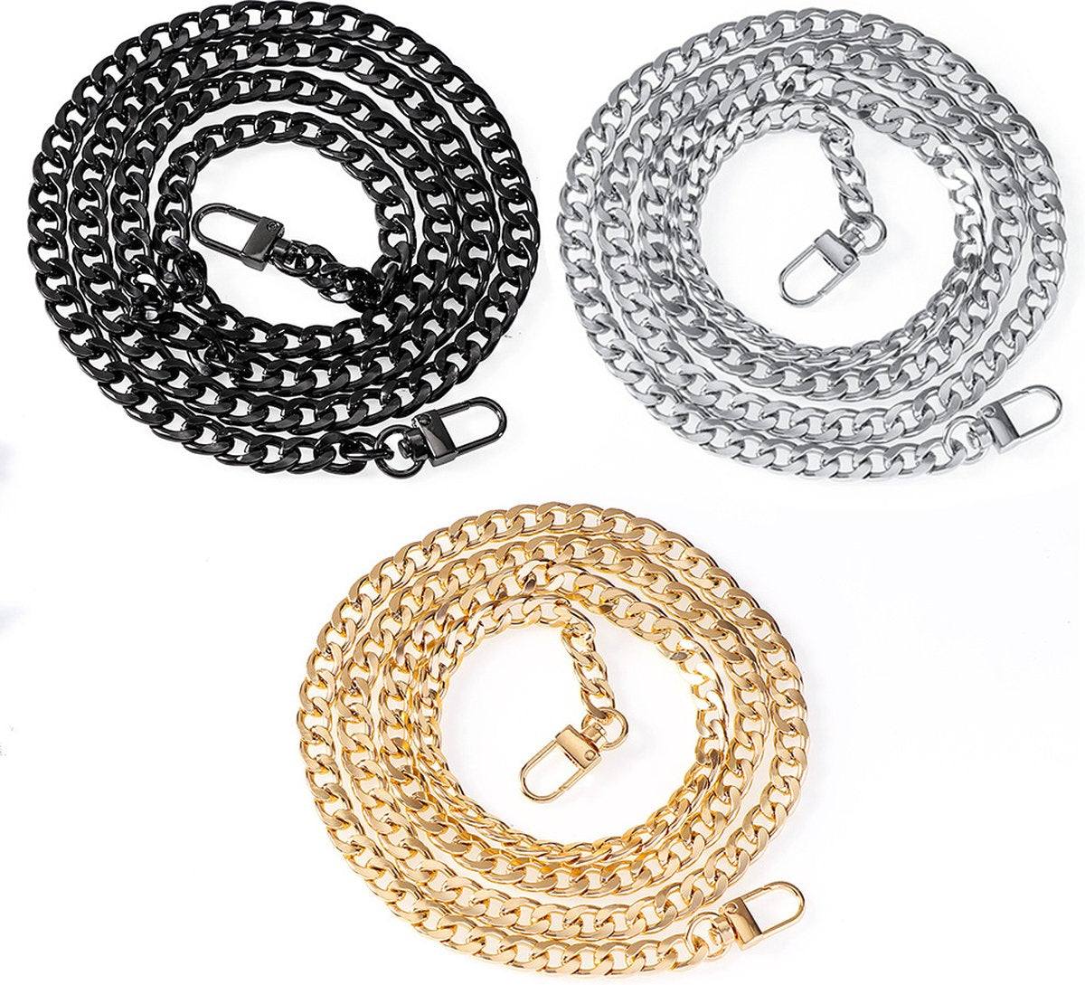 Pieces - Metal Chain - Chain - Bag Strap Chain - Bag Strap - Shoulder Strap - Handbag Strap - Bag Belt - Gold-colored, silver, black - 120cm*9.5mm - Metal - Image 3