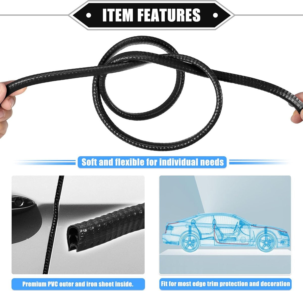 Car Bumper Door Strips Protectors - Bumper Strips for Car - Car Door Protectors - Bumper Strips - Protect your car door from scratches and bumps - black - 5M - rubber seal - Image 3