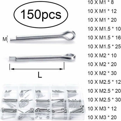 Split pins - 150 pieces - 15 different sizes - stainless steel - silver - for small mechanic repairs - Image 4