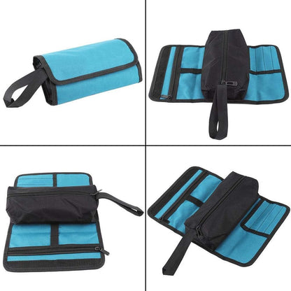 Tool roll - Tool bag - Tool pouch - Cosmetic bag - Storage bag - Tool bags - Universal - 24 x 36 cm - black/blue - Foldable - polyester - Suitable for electricians and technicians - with wrist strap - Image 2