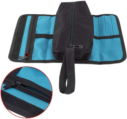 Tool roll - Tool bag - Tool pouch - Cosmetic bag - Storage bag - Tool bags - Universal - 24 x 36 cm - black/blue - Foldable - polyester - Suitable for electricians and technicians - with wrist strap - Image 3