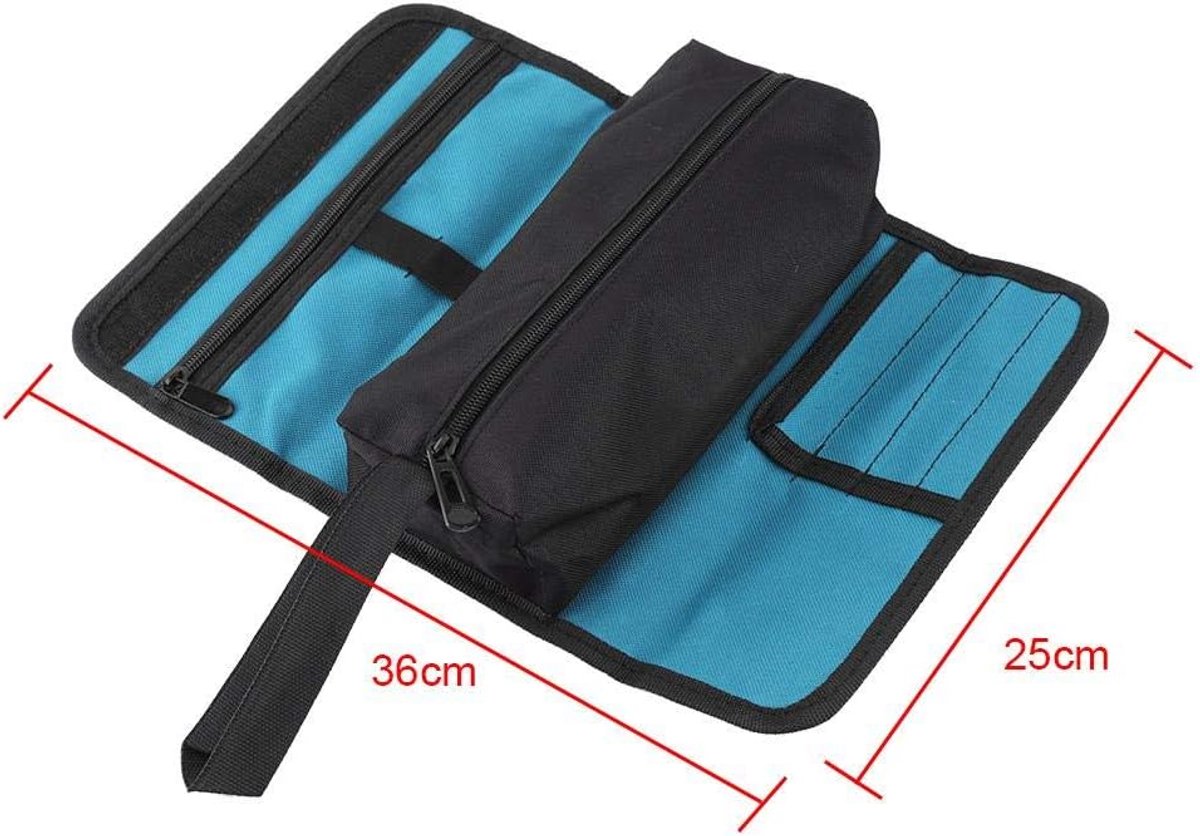 Tool roll - Tool bag - Tool pouch - Cosmetic bag - Storage bag - Tool bags - Universal - 24 x 36 cm - black/blue - Foldable - polyester - Suitable for electricians and technicians - with wrist strap - Image 4