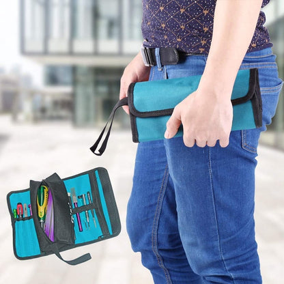 Tool roll - Tool bag - Tool pouch - Cosmetic bag - Storage bag - Tool bags - Universal - 24 x 36 cm - black/blue - Foldable - polyester - Suitable for electricians and technicians - with wrist strap - Image 5
